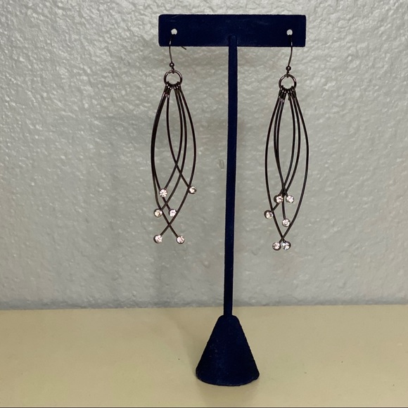 Dark Grey Metal Dangle Earrings - Picture 6 of 6